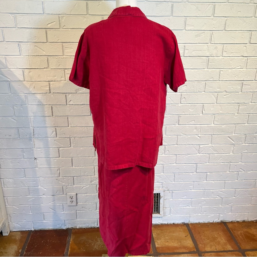 Vintage 90s y2k Donna Red 100% Linen Shirt and Dress Set Womens S - Picture 5 of 13